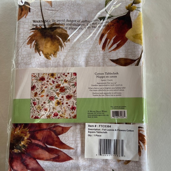 Michel Fall Leaves & Flowers cotton tablecloth - Picture 2 of 3
